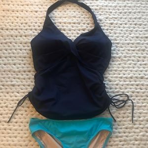 Lands End Tankini; Navy top, teal bottom